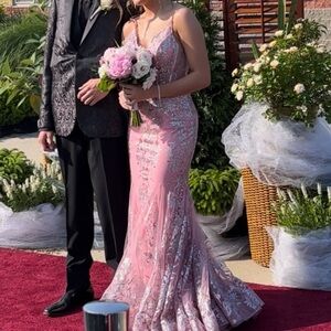 Elegant Pink Floral Evening Gown